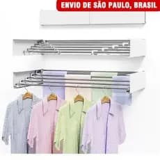 Varal de Parede Mágico Retrátil Dobrável Todo de Alumínio Grande Com 4/5 Varetas 100/80/60 cm