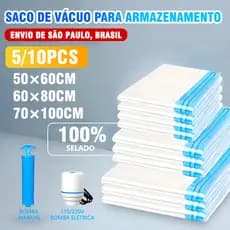 Kit Saco a Vacuo + Bomba Manual Organização de Roupas Mala Viagem Guarda Roupas