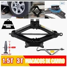 Macaco Sanfona de Carro Suporta 1.5 -3T Jacaré Universal Original para Troca de Pneu com chave