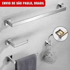 Kit para Banheiro completo Inox 4 Peças Quadrado 40/60cm Acessórios Conjunto de Banheiro Completo
