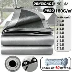 Lona Blackout Cinza Preta Impermeável Grossa 180g/m2 com Corda 10m