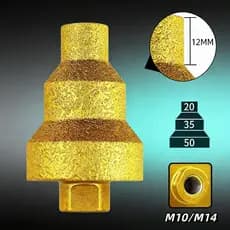 Broca Diamante para Chanfrar/Ampliar 20-35-50mm - Rosca M10/M14 Universal Esmerilhadeira em Mármore, Porcelana, Concreto