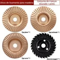kit 4 discos profissional para madeira | desbaste + corte angular reforçado | 100mm (4") universal esmerilhadeira