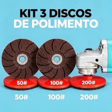 Kit 3 Peças Grão 50/100/200 Almofada Abrasiva 80mm M10 Furo16mm p/ Esmerilhadeira 100, Polimento Pedra Natural