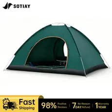 Tenda De Acampamento Sotiay Portatil Verde Escuro Revestimento Prateado Porta Dupla 200x140x115cm À Prova D'água Antiven