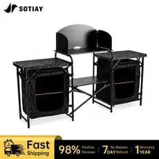sotiay Carrinho Organizador Cozinha Portátil Dobrável com Prateleiras Mesa Camping Churrasco Piquenique Móvel Externo