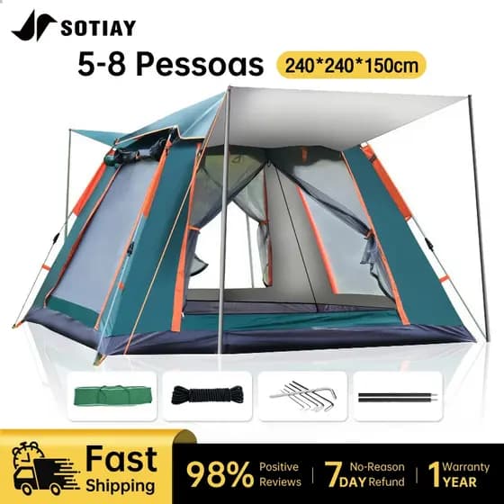 Barraca Pop-up Automática 5-8 Pessoas 240x240x150cm Tecido Oxford Impermeável para Camping Familiar