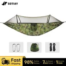 Rede De Dormir Com Mosquiteira Camuflada 260x140cm Suporta 350kg Portátil Para Camping E Caminhadas Ao Ar Livre