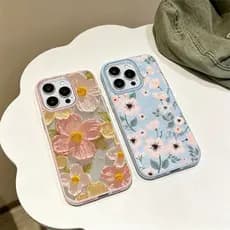 Caso Glitter Para iPhone 17 16 15 13 11 14 12 11 Pro Max Plus XR Ar Pastel Primavera Flor Brilhante Luxo Capa Macia