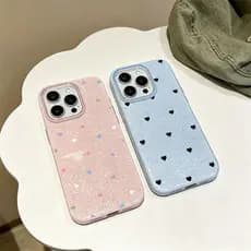 Caso Glitter Para iPhone 17 16 15 13 11 14 12 11 Pro Max Plus XR Ar Ditsy Corações Luxo Capa Macia