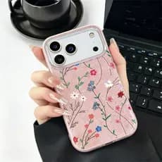 Caso Glitter Para iPhone 17 16 15 13 11 14 12 11 Pro Max Plus XR Ar Desenhado À Mão Ramos De Flores Luxo Capa Macia