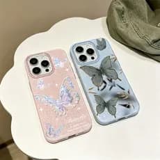 Caso Glitter Para Samsung S26 Ultra S25 S24 Plus S23 FE S22 S21 S20 A17 A07 A06 A15 A16 A56 Tinta Chinesa Borboleta Luxo