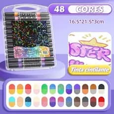 Marcador Glitter 24/48/72/96 Cores Metálico Cabeça de Ponta Dupla Brilhante Caneta Colorir Bob