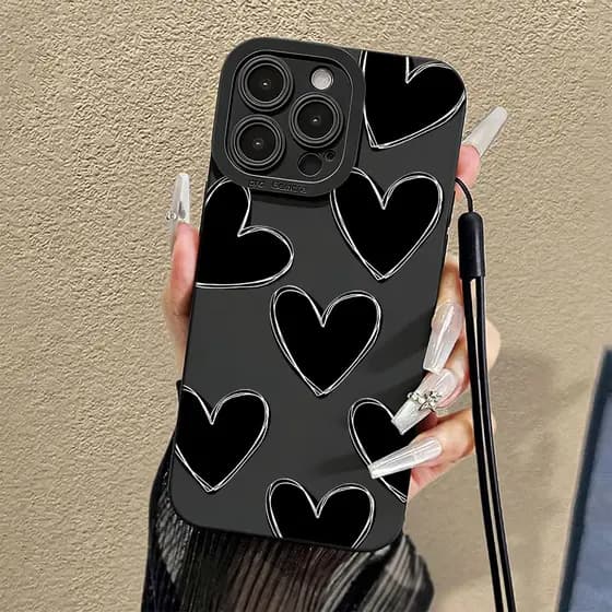 Grande Coração Preto Amor Capinha Capa Para IPhone 7 8 X Xs XR 11 12 13 14 15 16 17 Ar Plus Pro Max Caso Normal