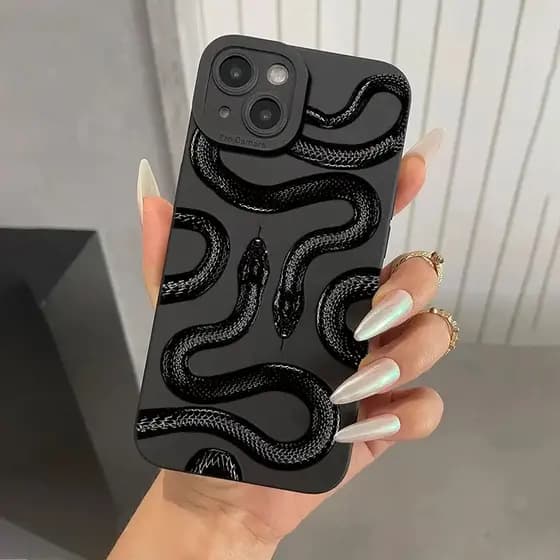Capa Cobra Preta Capinha Para iPhone 17 Ar 16 15 14 11 Pro Max 12 13 XS XR X 8 7 Plus SE 2020 Silicone Anti-Impacto