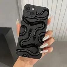 Capa Cobra Preta Capinha Para iPhone 17 Ar 16 15 14 11 Pro Max 12 13 XS XR X 8 7 Plus SE 2020 Silicone Anti-Impacto