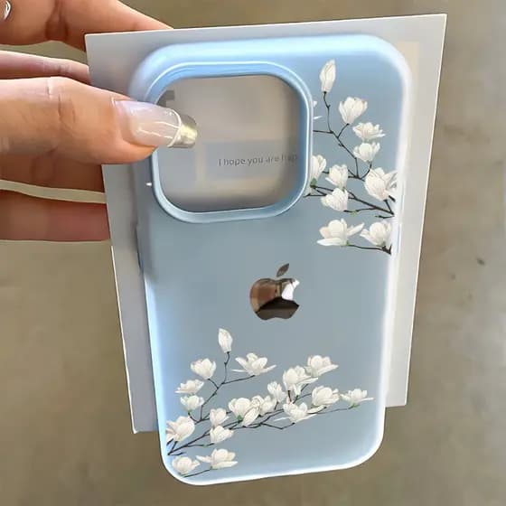 Etiqueta metálica GRÁTIS Capa Capinha Para iPhone 16 15 14 Plus 13 12 11 17 Air Pro Max 16e Flor Branca Anti-arranhão