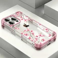Não Fica Amarela Transparente Cristal Capa Capinha Para iPhone 16 15 14 Plus 13 12 11 Pro Max Flor Logo Metálico Brinde