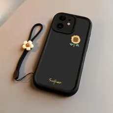 Kit Girassol Capinha Flor Corrente Para IPhone 16 15 14 13 12 11 17 Plus Pro Max Ar Normal Lente Proteção Caso