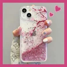 Flor De Pêssego Ramo Capinha Capa Para IPhone 13 11 12 14 15 16 17 Ar Pro Max Normal Silicone Fluindo Glitter Caso De Te