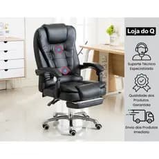 Cadeira de escritório ergonômica com suporte lombar, almofada de couro e apoio de braço, suporte de carga de até 150 kg