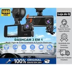 Câmera de veículo Full HD 1296p 3 lentes (frente interna traseira) com tela LCD | Gravador de condução de carro com funç