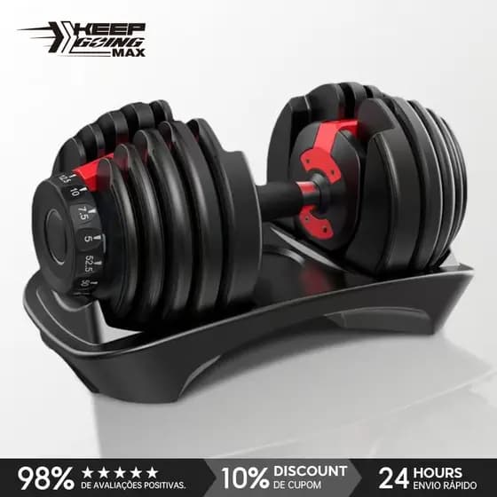 KEEP Halter Dumbbell Ajustável 24kg Portátil com Trava Rápida e Base Inclusa