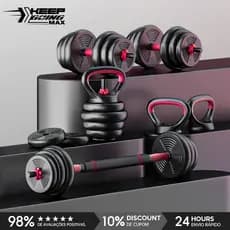 Brinde: munhequeira Conjunto De Halteres Ajustáveis 20kg/10kg Multifuncional Com Barra , Kettlebell E Suporte Push-Up