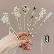 Exquisito Grampo de Cabelo de Estilo com Flor de Magnólia, Acessório de Cabelo com Borla, Grampo em Forma de U, O