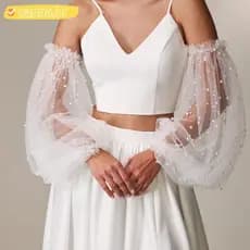 Mangas Compridas Para Casamento CANNA , Finas Braço De Noiva , Capas De Em Forma De Lanterna De Renda Plissada Respiráve