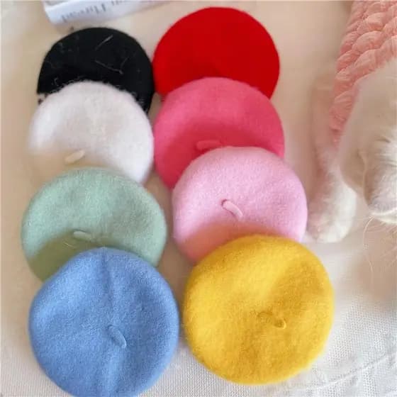[baipestonop] Chapéu De Lã Para Animais De Estimação Estilo Ins , Cor Sólida , Pintor , Cachorro , Gato , Boina , Mini A