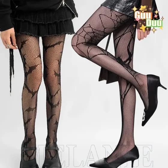 [GuuDuu] Meias Femininas Até A Coxa – Escuras , Góticas , Punk Leggings Com Estampa De Aranha De Halloween Para Festa De
