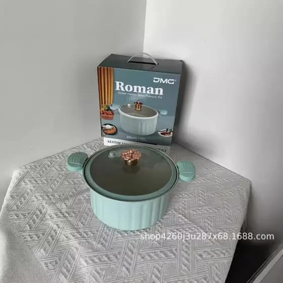 Panela romana de micro-pressão para uso doméstico, panela de pressão multifuncional com duas alças, panela antiaderente