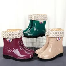 Botas de chuva femininas de cano médio para adultos, botas de água femininas de cano curto com forro de pelúcia, elegant