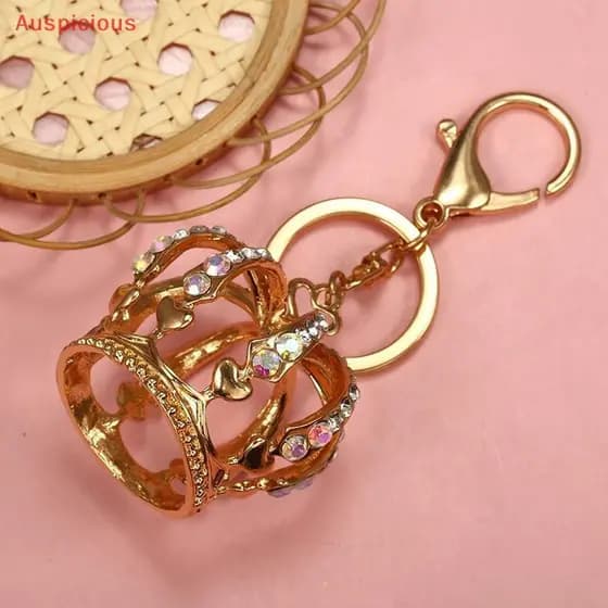 [Auspicioso] Moda Coroa De Cristal Esmalte Metal Saco Pingente Porta-Chaves Chaveiro Para Carro Jóias Presente Bons Deus