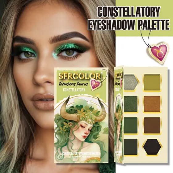 Paleta de Sombras para Olhos s.f.r Taurus com 8 Cores, Verde Natural, Acabamento Matte e Perolado, Maquiagem para Palco
