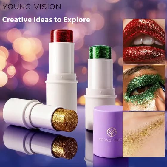 YOUNG VISION Bastão de Glitter Corporal Brilhante de 7 Cores para Maquiagem de Palco e Sombra de Olhos