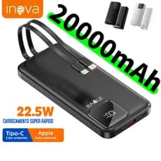 Inova carregador portátil 20000mah Power bank de carregamento rápido 22,5W Inclui 2 cabos Compatível com Android iPhone