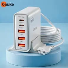 Carregador de Mesa Basike GaN 65W Turbo 5 em 1 3 USB 2 Tipo-C PD QC3.0 Carregamento Rápido Inteligente