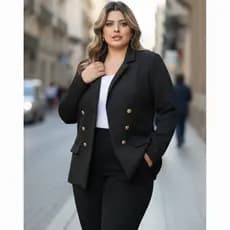 Blazer Alfaiataria Plus Size P -G3 Feminino Casaco Social Sem Forrado 6 Botões Bolsos Falsos