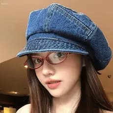 Boné Octogonal ADAMES , Boina Jeans Lavada Com Viseira Em Nuvem , Moda Jornaleiro Vintage Artista Chapéu Pontiagudo Stre