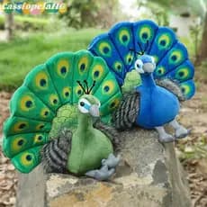 (Cassiopeiahg) Bela Simulação Pavão Brinquedos De Pelúcia Verde Azul Espalhar Cauda Macio Animais Travesseiro Crianças P