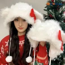 Hello Kitty Red Bow Winter Plush Hat-Grande Boné De Proteção Para Orelha Quente E Doce-Ciclismo Exterior À Prova De Vent