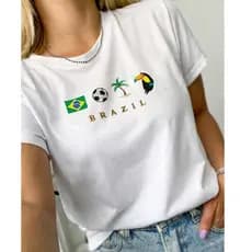 Camiseta Brasil 100% Algodão Estampada Bandeira Futebol Hinchas 30.1 Unissex  Slogan Tendência Copa Brasil Envio Rápido