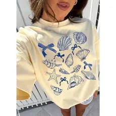 Camiseta Feminina Com Gola Redonda Blusa 100% Algodão Look Casual Estampa Criativa Tendência Básica Fio 30.1 Criativa