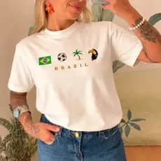 Camiseta Hinchas Brasil 100% Algodão 30.1 Unissex Estampada Bandeira Futebol Slogan Tendência Copa Brasil Envio Rápido
