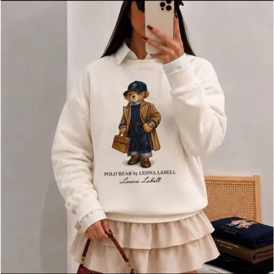 Moletom Feminino Polo Bear 100% Algodão Felpado com Estampada Teddy Tendencia