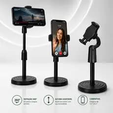 Suporte Tripé De Mesa Para Celular Base Forte Ajustável 360o