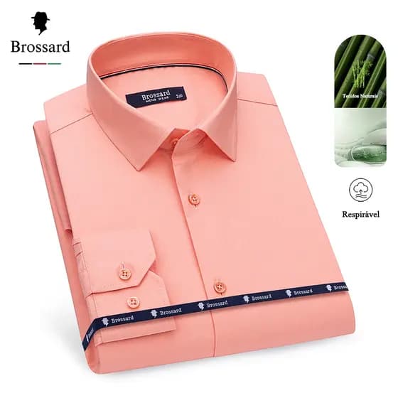 Camisa Social Masculina Fibra de Bambu Slim - Seco Não Pegajoso Natural Respirável Anti-bacteriano