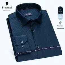 Camisa Social Masculina Slim Não Amassa e Respirável, Tecido Elastano Xadrez Malha Moda Elegante